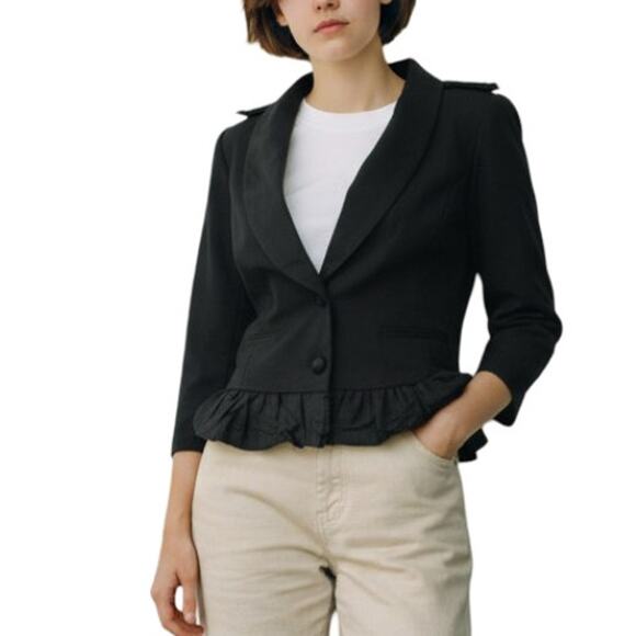 Juicy Couture Blazer Jacket Size S Bubble Ruffle Hem Military Epaulets Black - Picture 2 of 14